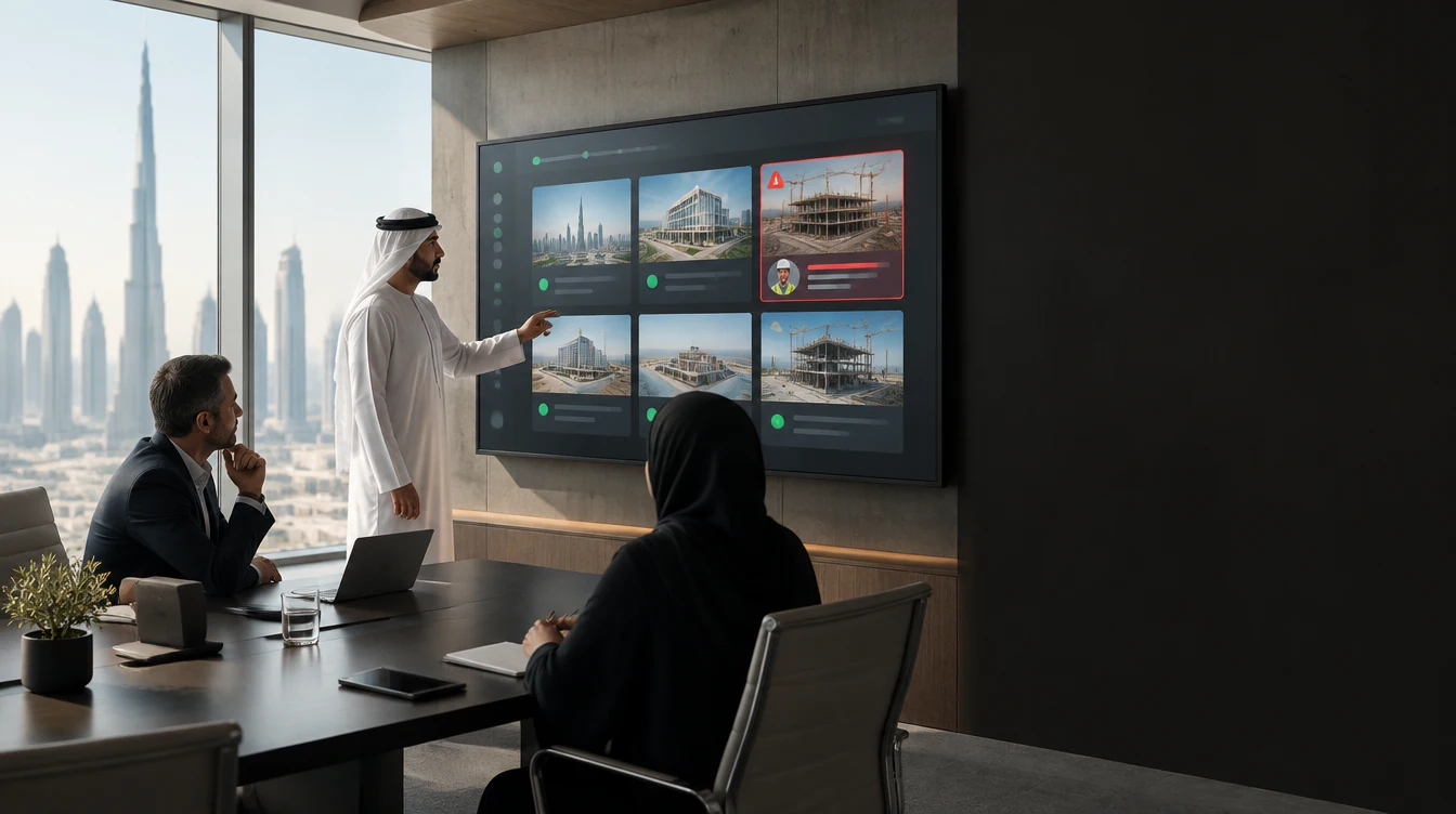 Illustrative Saffarini leadership reviewing exceptions across several projects